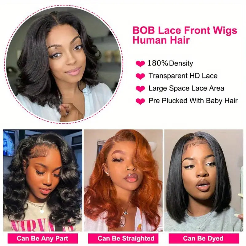 CLYDANX Bob Wig Human Hair 13x4 Lace Front Wigs Human Hair Pre Plucked Human Hair For Women Short Bob Wigs Brazilian Body Loose Wave Human Hair Wig 200% Density